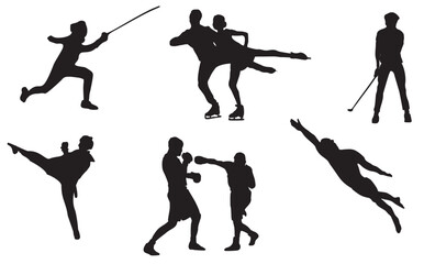 different sports set silhouette