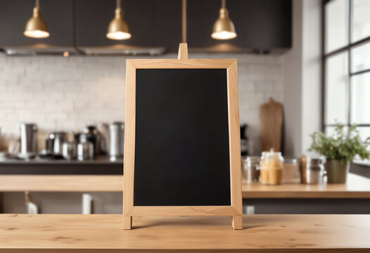 front view blank menu sign copy space mockup on restaurant counter