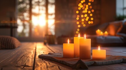 Warmly lit room with candles