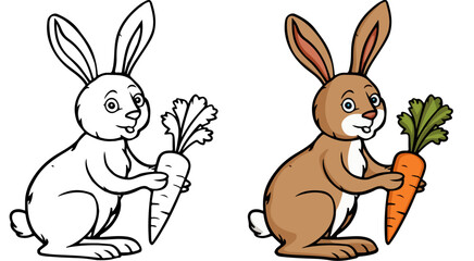 rabbit and carrot coloring book image
