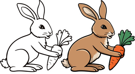 rabbit and carrot colorng book image