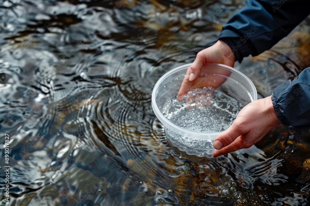 Poster sampling process: a photograph capturing the process of collecting water samples for microplastic an