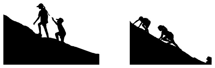 Vector art for World Mountain Climbing Day on the 1st of August with a silhouette of a climbing girl and boy