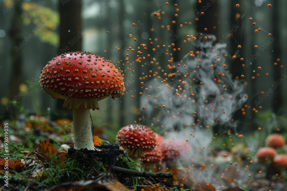 Poster spore dispersal mechanism: an image of fungi with unique spore dispersal mechanisms, such as puffbal