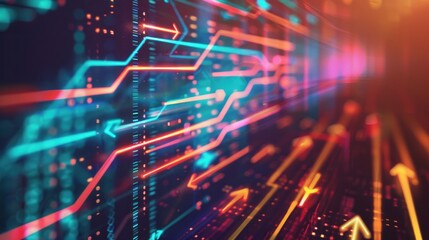 Obraz premium Abstract Neon Arrows and Lines in a Futuristic Setting