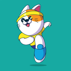 a cat with an orange pattern on its head running a marathon