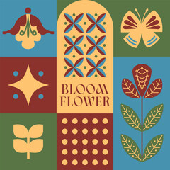 Spring Blooming Flower seamless pattern in scandinavian style postcard with Retro clean concept design 15 © Steven