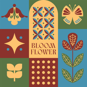 Fototapeta Spring Blooming Flower seamless pattern in scandinavian style postcard with Retro clean concept design 15