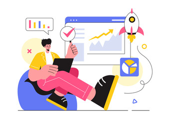 Market Research and Analysis Vector Illustration with Team Management and Analytics for Creating Data Statistics in a Flat Style Cartoon Background