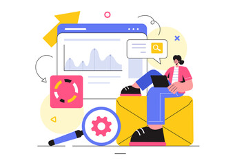 Market Research and Analysis Vector Illustration with Team Management and Analytics for Creating Data Statistics in a Flat Style Cartoon Background