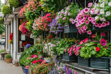 Naklejka premium Vibrant Floral Display in a European City