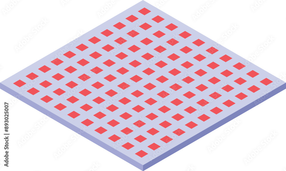 Poster isometric view of a perforated surface with square holes forming a grid pattern
