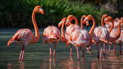 Flamboyance of pink flamingos