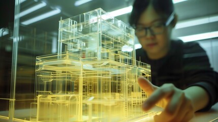 Fototapeta premium Holographic Visualization of Sustainable 3D Printing in Construction