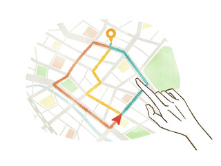 Fototapeta premium 地図で複数の経路を検討する手