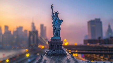 Fototapeta premium A Statue of Liberty Is Standing on Top of a Building in New York City - Generative AI