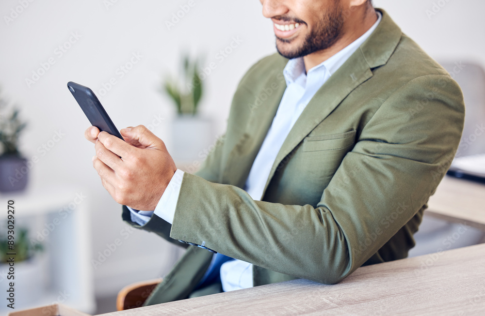 Aufkleber typing, phone and hands of man in office checking email, online chat or business planning schedule. 