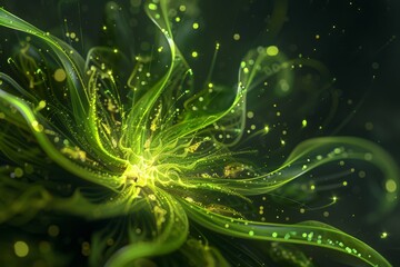 Abstract Green Flower with Gold Sparkle