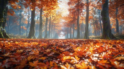 A View of a Forest Floor Covered in Leaves and Other Debris From the Fall Season - Generative AI