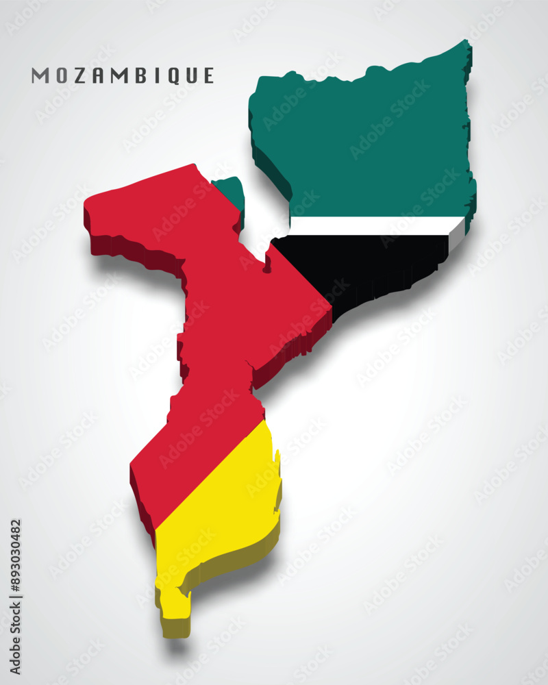 Wall mural mozambique 3d map with national flag on grey background