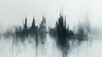 Fototapeta premium Stylized Geometric City Skyline in Shades of Gray and Black on Pure White Background Creating Abstract and Mysterious Landscape