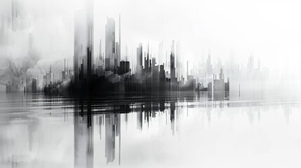 Obraz premium Stylized Geometric City Skyline in Shades of Gray and Black on Pure White Background Creating Abstract and Mysterious Landscape
