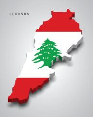 Obraz premium Lebanon 3d map with national flag on grey background