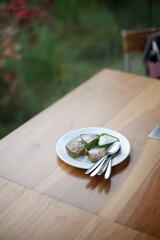 Thai desserts: Steamed Banana Cake and Thai pudding with coconut topping