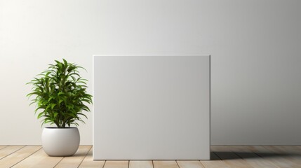 Blank white box on wooden floor. Mock up
