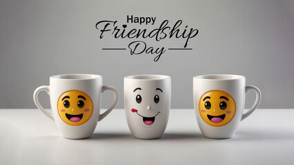 Cups kawaii smile in concept of Friendship day background