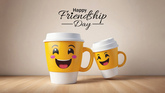 Cups kawaii smile in concept of Friendship day background