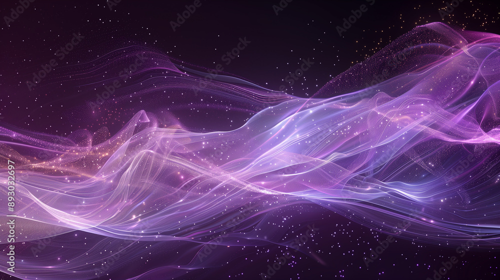 Poster Abstract Purple and Pink Waves with Glowing Particles