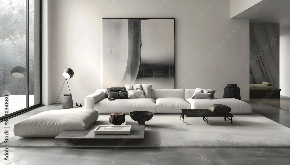 Wall mural Living room interior design in minimalist style