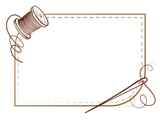 Vintage style sewing themed frame with needle and thread spool for a crafty touch in your decor © sablegear