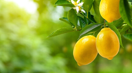 Close-up Lemon fruit hanging on tree in lemon farm