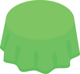 Round table covered with green tablecloth, isolated on white background, isometric view