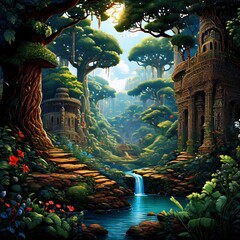 Fototapeta premium Enchanted forest painting