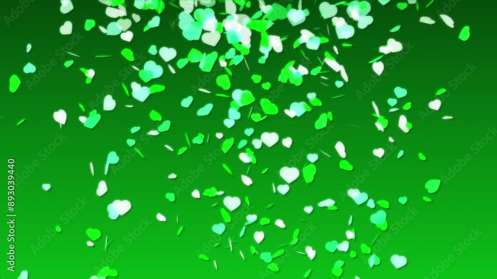 Poster love heart romance falling floating from sky animation glow soft shape symbol on gradient colour bac