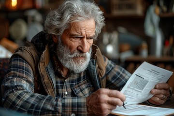 Senior man checks health at home with pressure device, noting negative results   health care concept