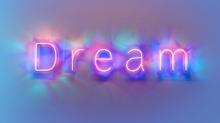 The Word "Dream" Is Spelled out in Neon Lights Against a Blue Background - Generative AI