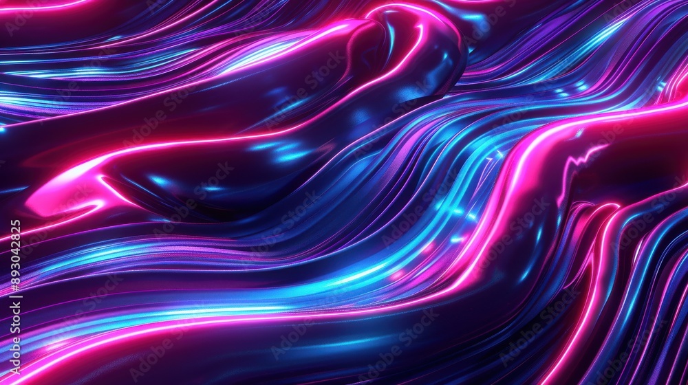 Poster Abstract background with holographic neon fluid waves, creating a futuristic and mesmerizing visual effect 
