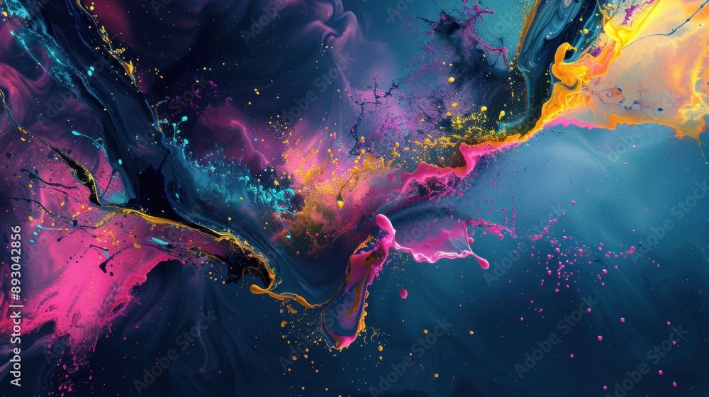 Poster Abstract design featuring dynamic splashes of neon paint, creating a lively and artistic visual effect