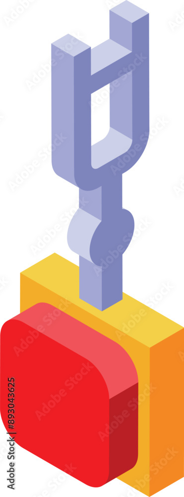 Poster this isometric icon showcases a robotic arm carefully manipulating a red cube, perfect for projects 