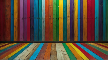 Multi Color Wood Panel Wall and Floor Stage Area Background