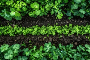 Obraz premium Precision Agriculture: Aerial View of Vast Farming Field with Perfectly Aligned Crops