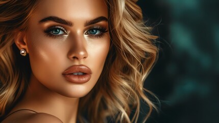 Fototapeta premium Portrait of a Beautiful Blonde Woman with Glamorous Makeup.