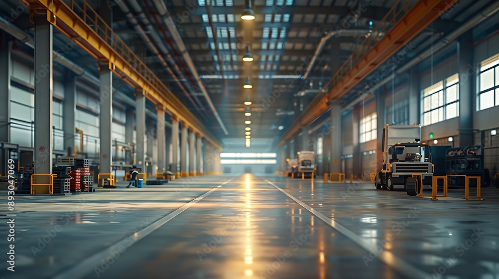 Poster large factory workshop space building : generative ai