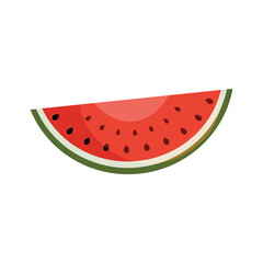 Green half watermelon with pits on white background.