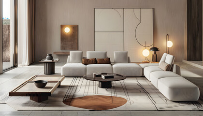 Fototapeta premium Living room interior design in minimalist style