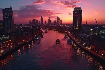 Obraz premium Illuminated Cityscape: Glowing Night Skyline of a Vibrant City